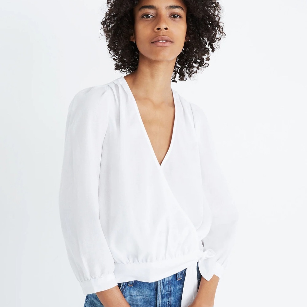Madewell Wrap Top in Eyelet White Blouse size Small